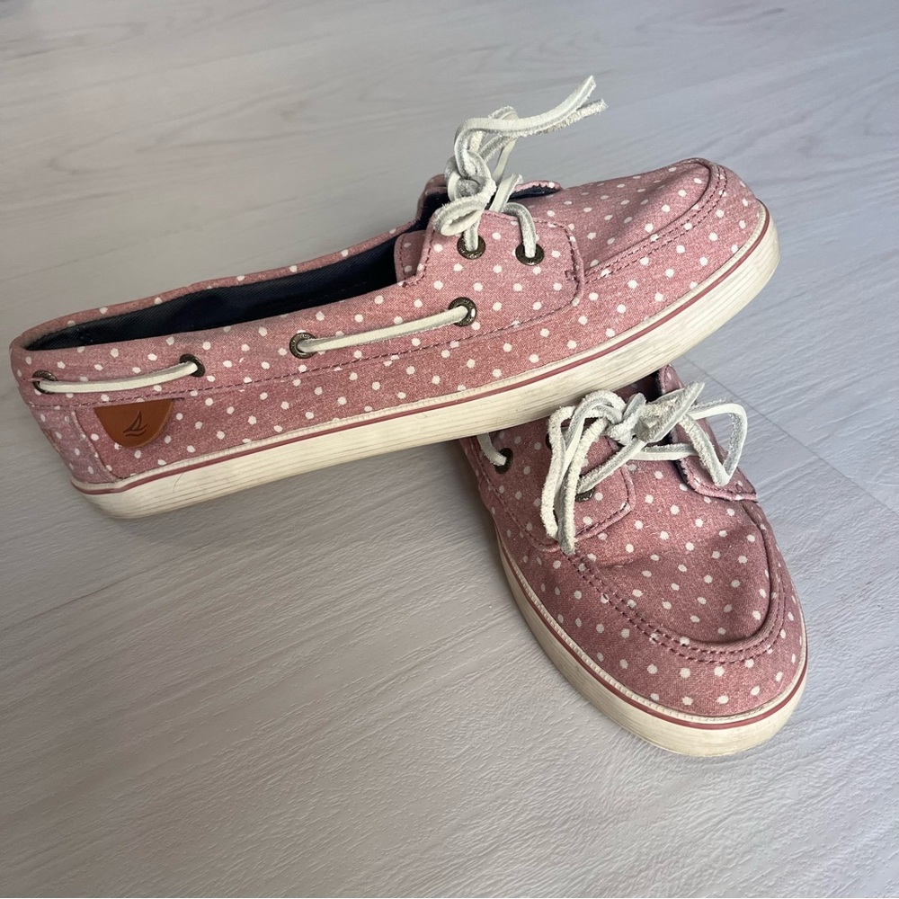 Sperry Pink and White Polka Dot Top Sider